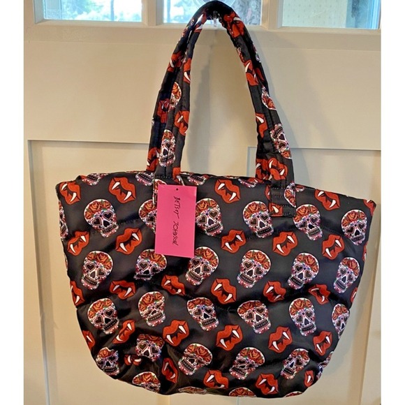Betsey Johnson Handbags - Betsey Johnson Sugar Skull Fangs Lips Quilted Purse Bag Tote NWT